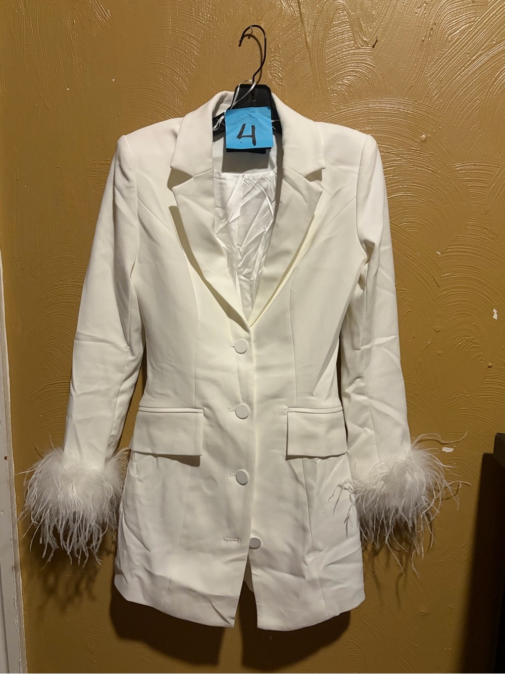 White Feather-Cuff Women's Blazer Jacket